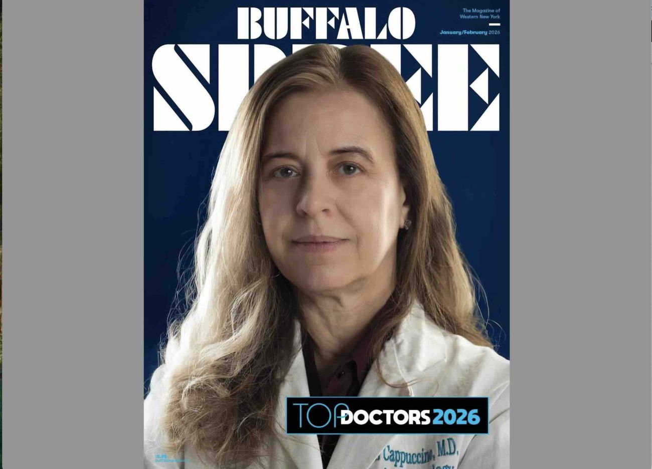 Doctor in white coat on cover of magazine