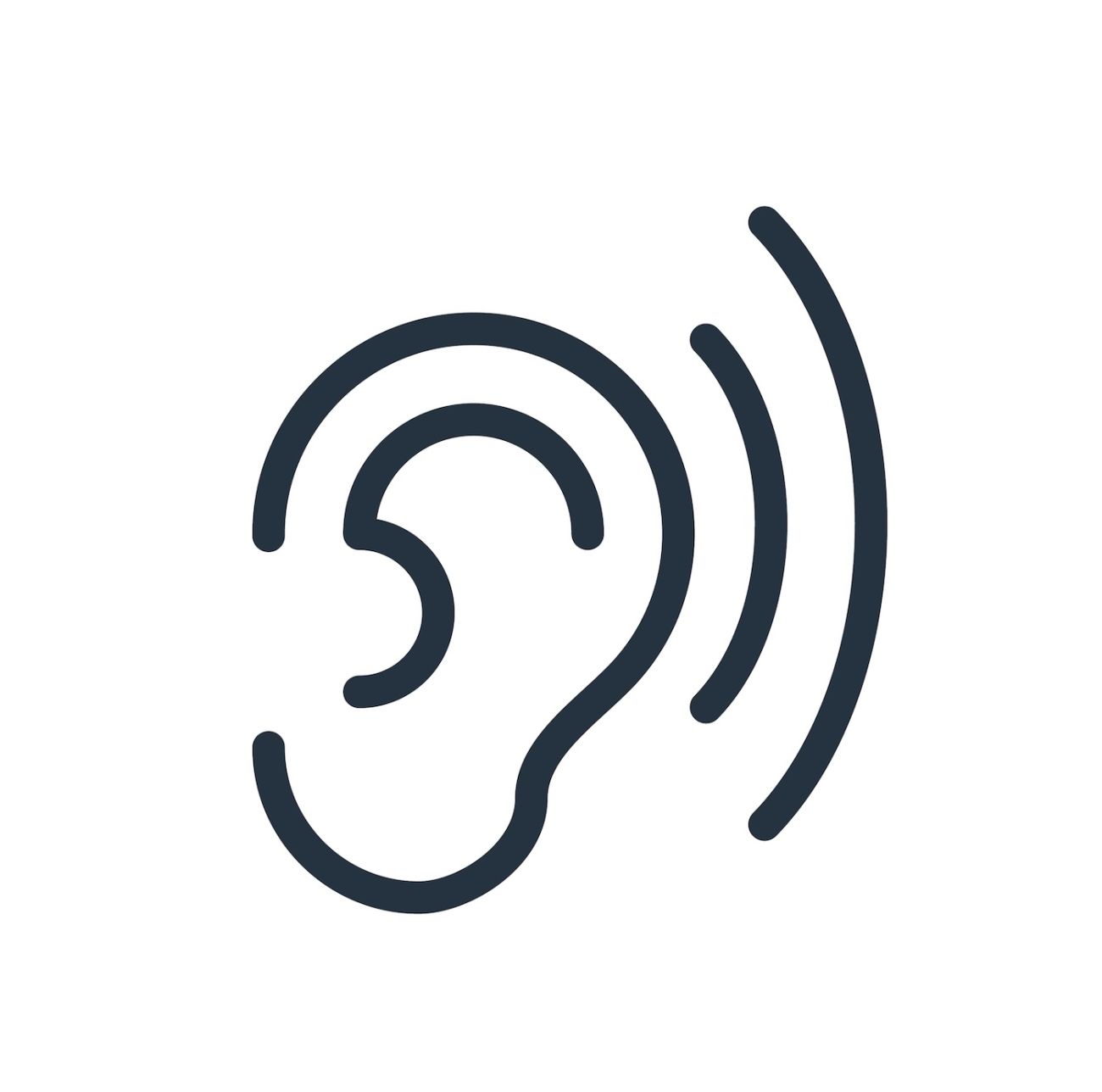Icon representing an ear listening for sound to represent hearing assistance