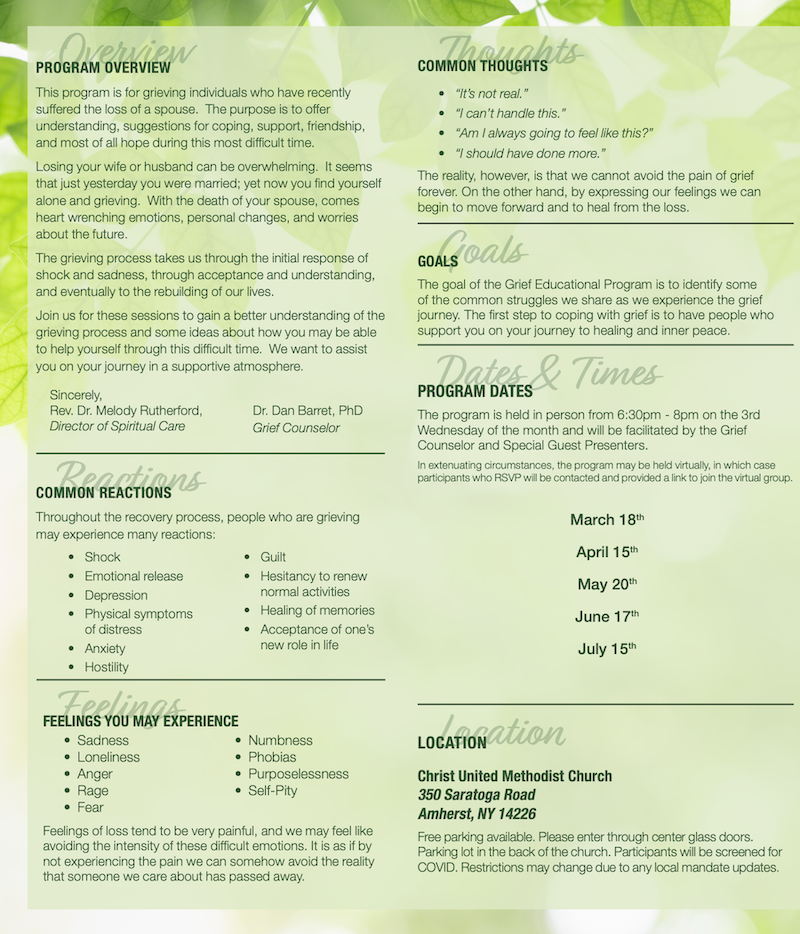 Write up and schedule for Young, Grieving Spouse Support Group - Spring 2026