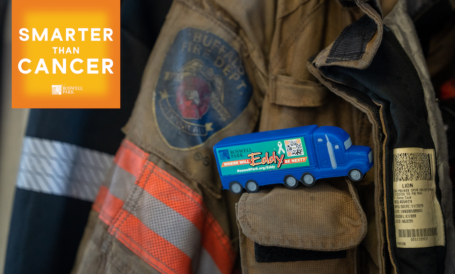 Buffalo Fire Department jacket with EDDY truck in pocket and Smarter Than Cancer logo in right corner 