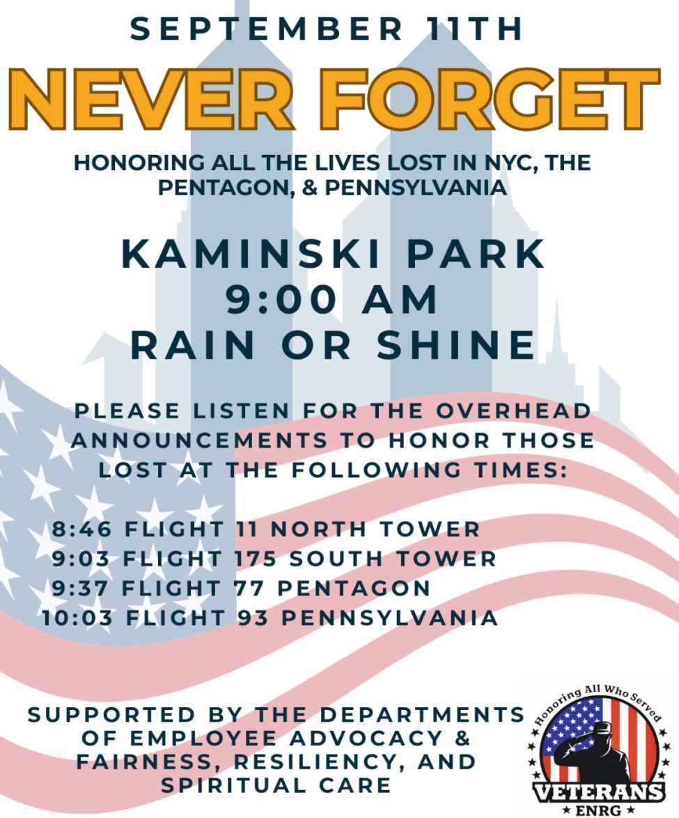 Poster for September 11 memorial event in Kaminski Park