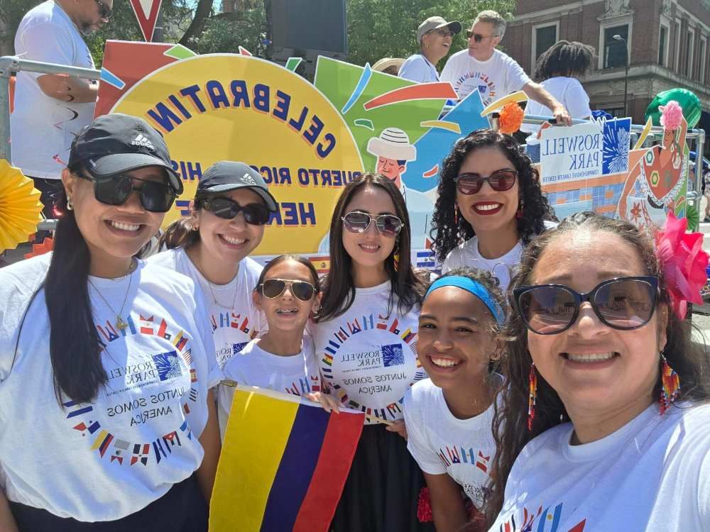 Roswell Park employees participate in the 2026 Hispanic Heritage and Puerto Rico Parade. 