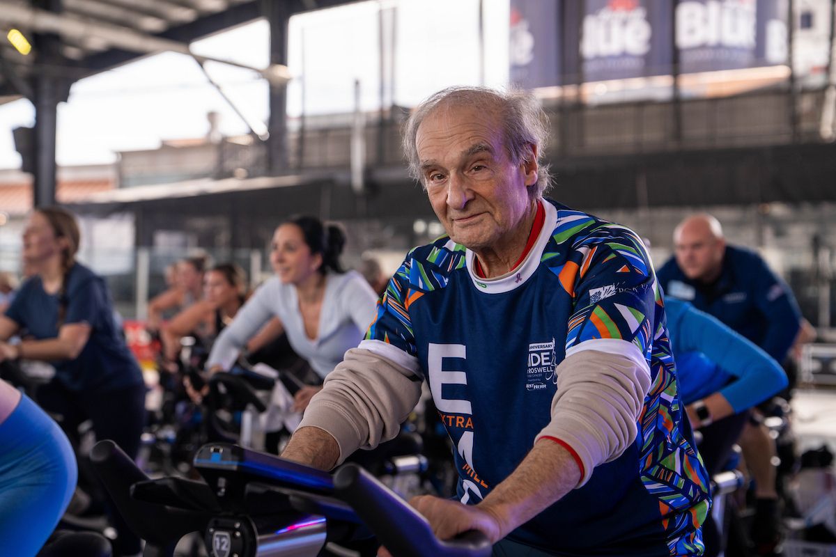 Senior citizen man participating in IceCycle event.