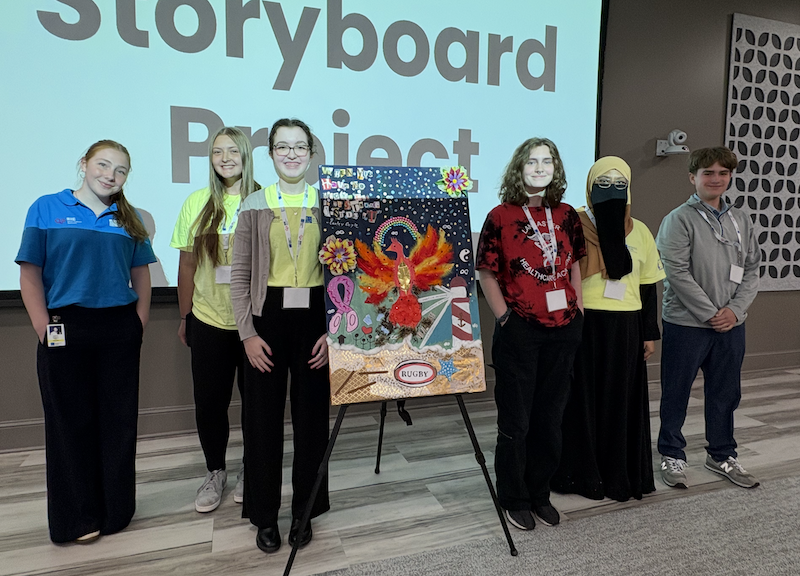 Buffalo Health Exploration Students 2025 group 4 pose around their Storyboard Project 