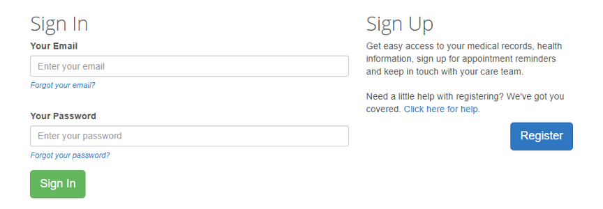 The login screen to a patient portal
