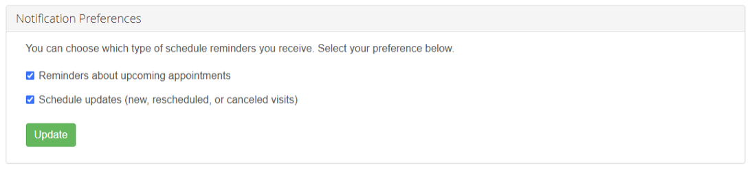 Checkboxes from the preferences section of a website