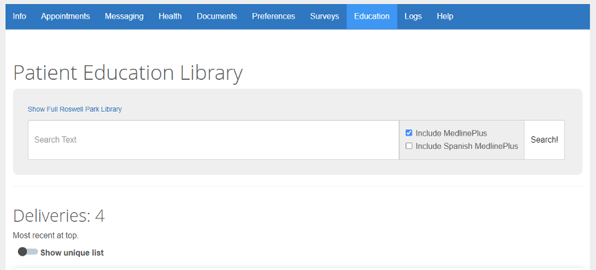 A patient education library inside of an online patient portal
