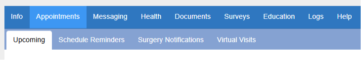 Upcoming Appointments tab of a patient portal