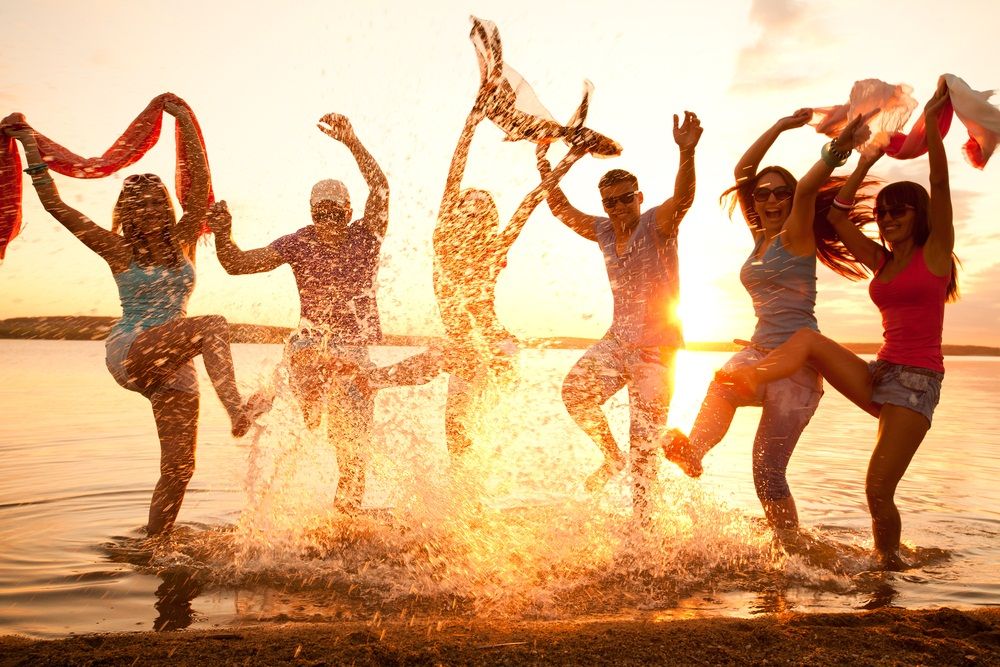 People splashing in the ocean