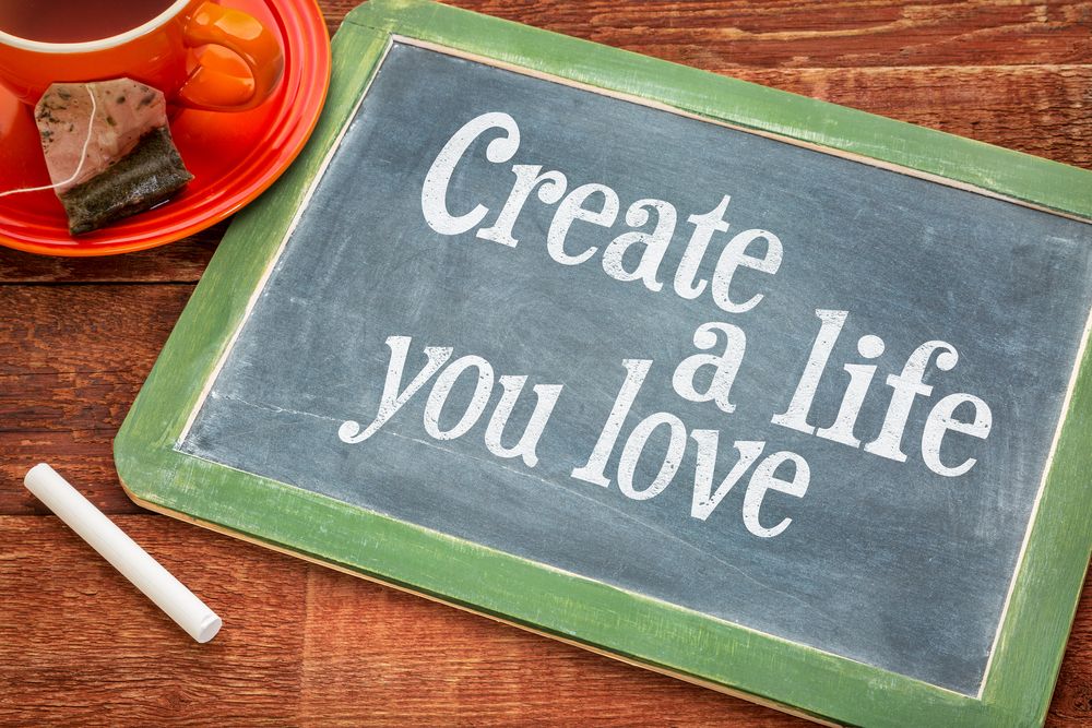 Small chalkboard with "create a life you love" written on it