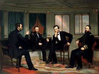 Painting of President Abraham Lincoln with Generals Grant and Sherman, and Rear Admiral Porter 