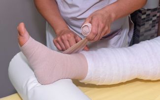 Patient leg getting wrapped 