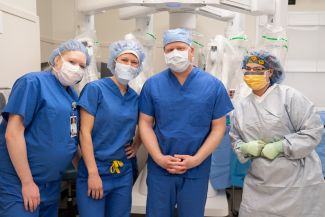 OR nurse Ashley Kerr, physican assistant Amy Chappell and surgical technologist Andrea Messmer helped Dr. Nurkin with his 500th robot-assisted surgery. 