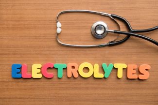 Foam letters arranged to spell "electrolytes"