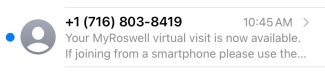 Screenshot of a text message